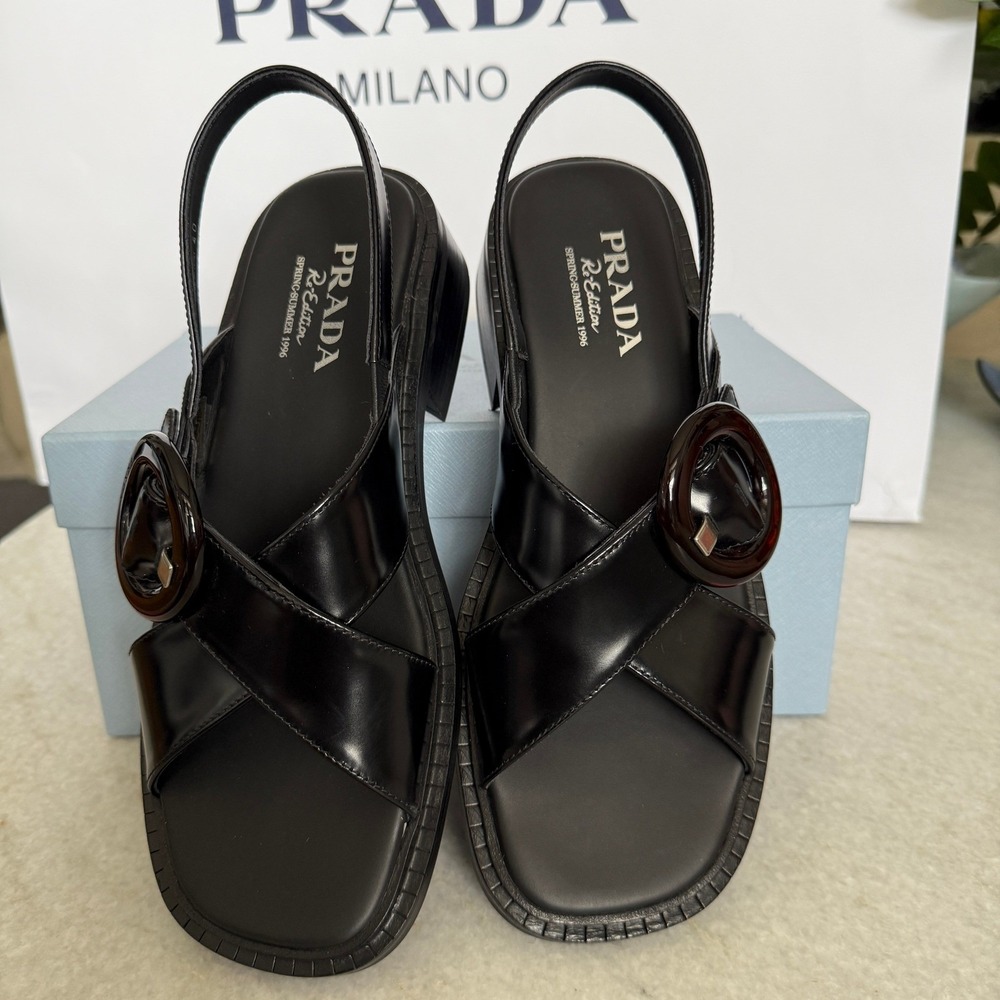 Prada 1X962N Women's Leather slingback sandals shoes, size 37 (US 7) - Picture 6 of 15